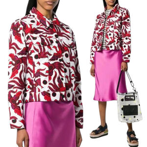 Women's Kenzo Flying Phoenix Cotton Denim Style Jacket, L, White & Red